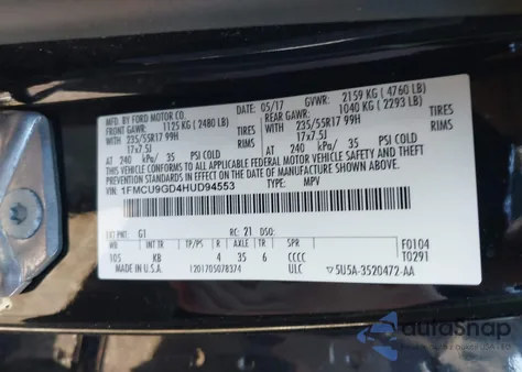 2017 Ford Escape Se from USA, damaged, VIN 1FMCU9GD4HUD94553